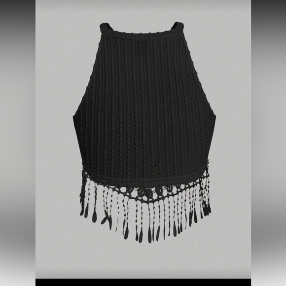 Black fringe boho cropped top whimsical grunge - Picture 4 of 4